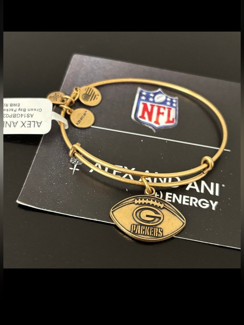 Alex and Ani Green Bay Packers Gold Charm Bangle Bracelet #207
